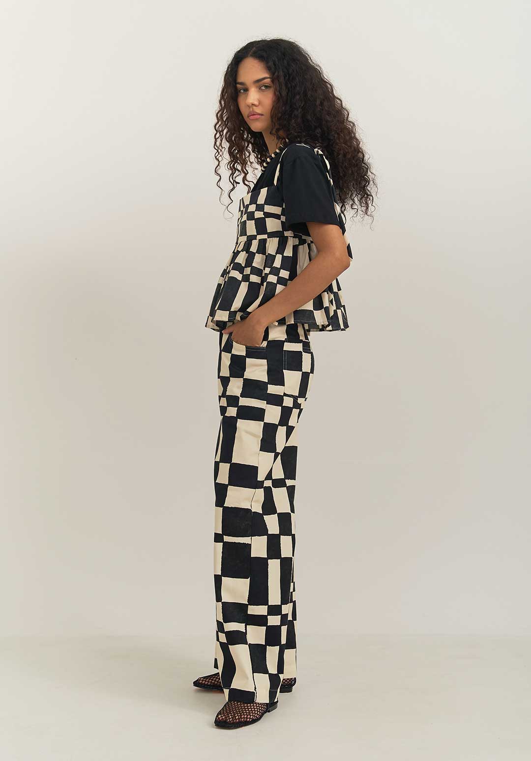 Top Bolero Trama Blanco y Negro